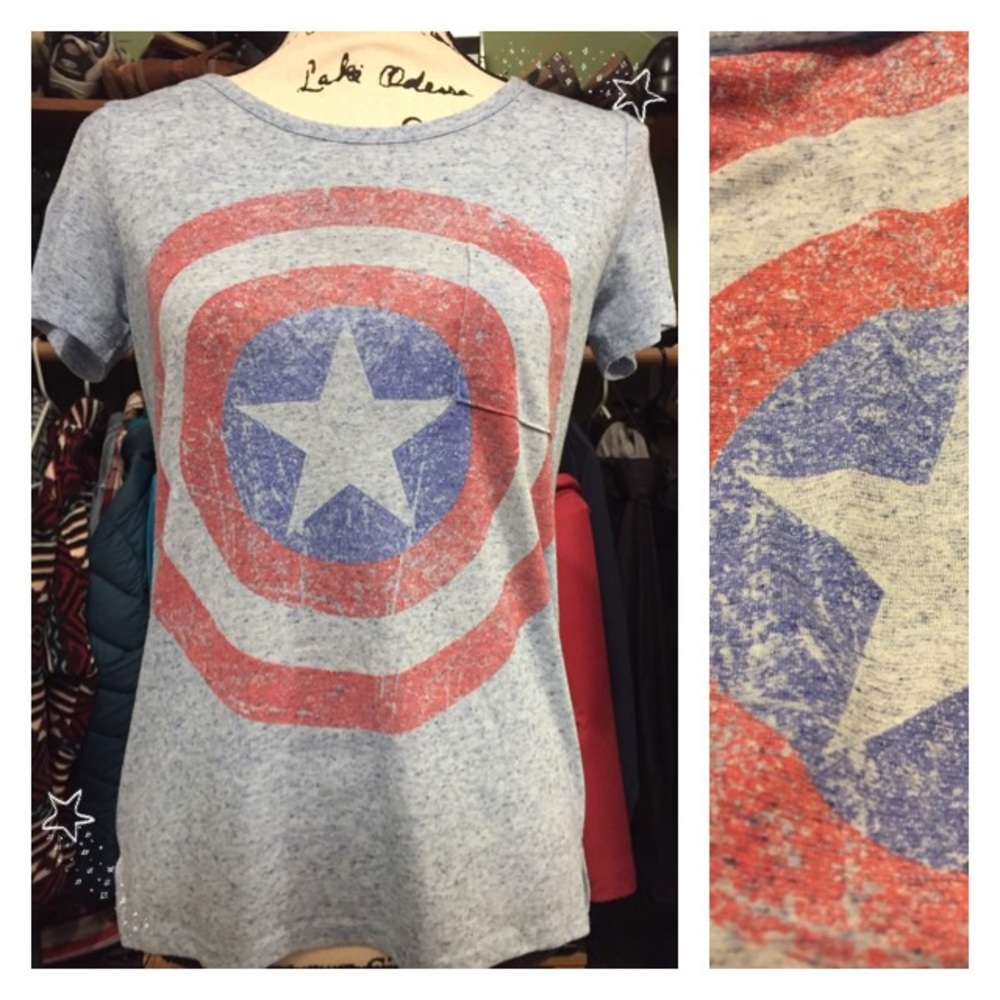 Marvel Women's Short Sleeve Captain America Shield Tee - Heather Gray, Red, Blue